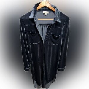 Umgee Texture Curved Hem Button Down Shirt Dress Duster